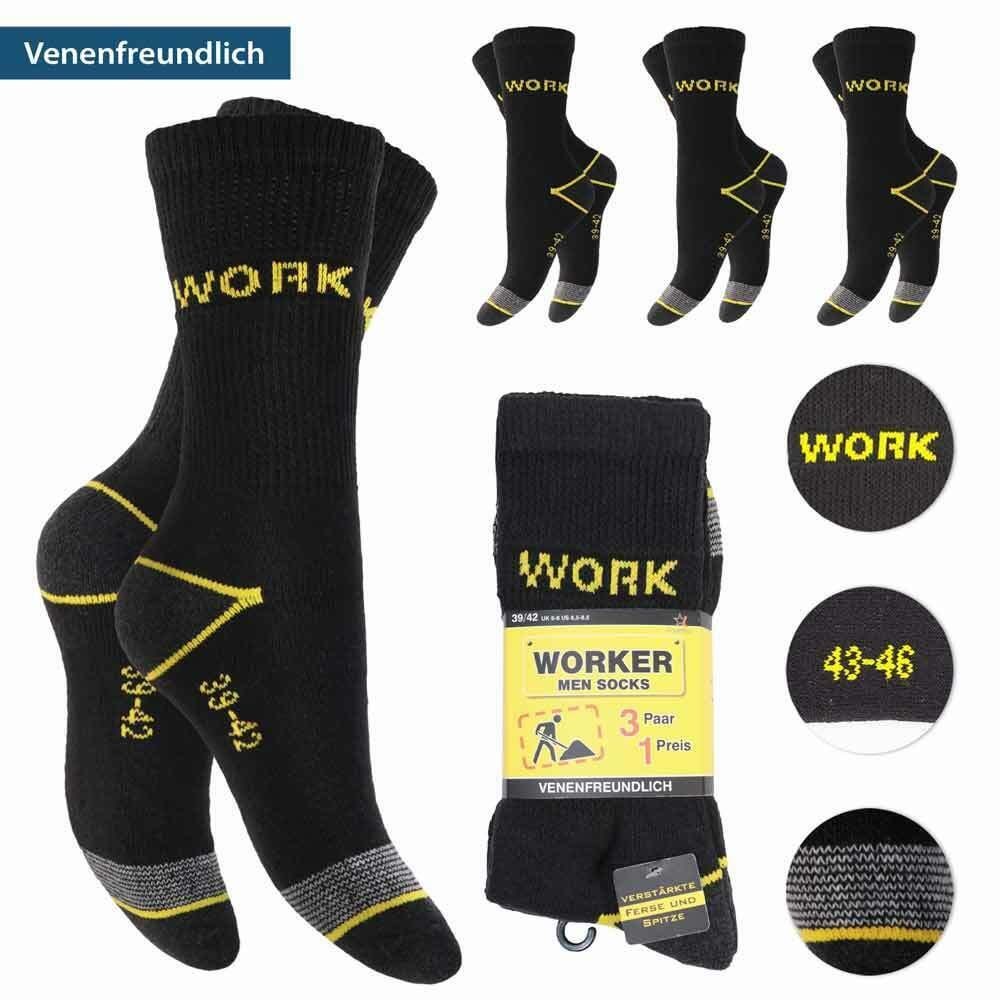 cwonlineshop Arbeitssocken (6 oder 18 Paar) Herren Arbeits- und Outdoorsocken, Funktionssocken mit verstärkter Ferse und Spitze, für Arbeits Work Socken und Trekkingschuhe geeignet (A41063) (6-Paar) 3er Pack