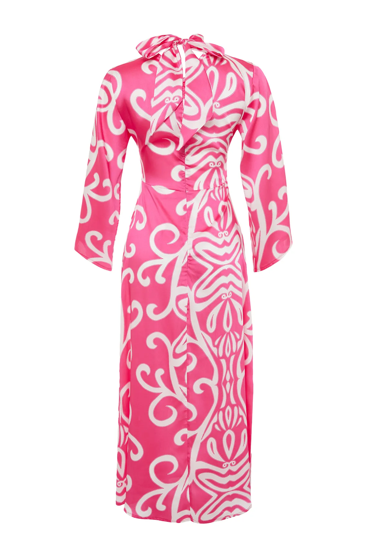 Trendyol Modest  Ecru Fuchsia gemustertes, gewebtes Satin-Abendkleid TCTSS24DB00017