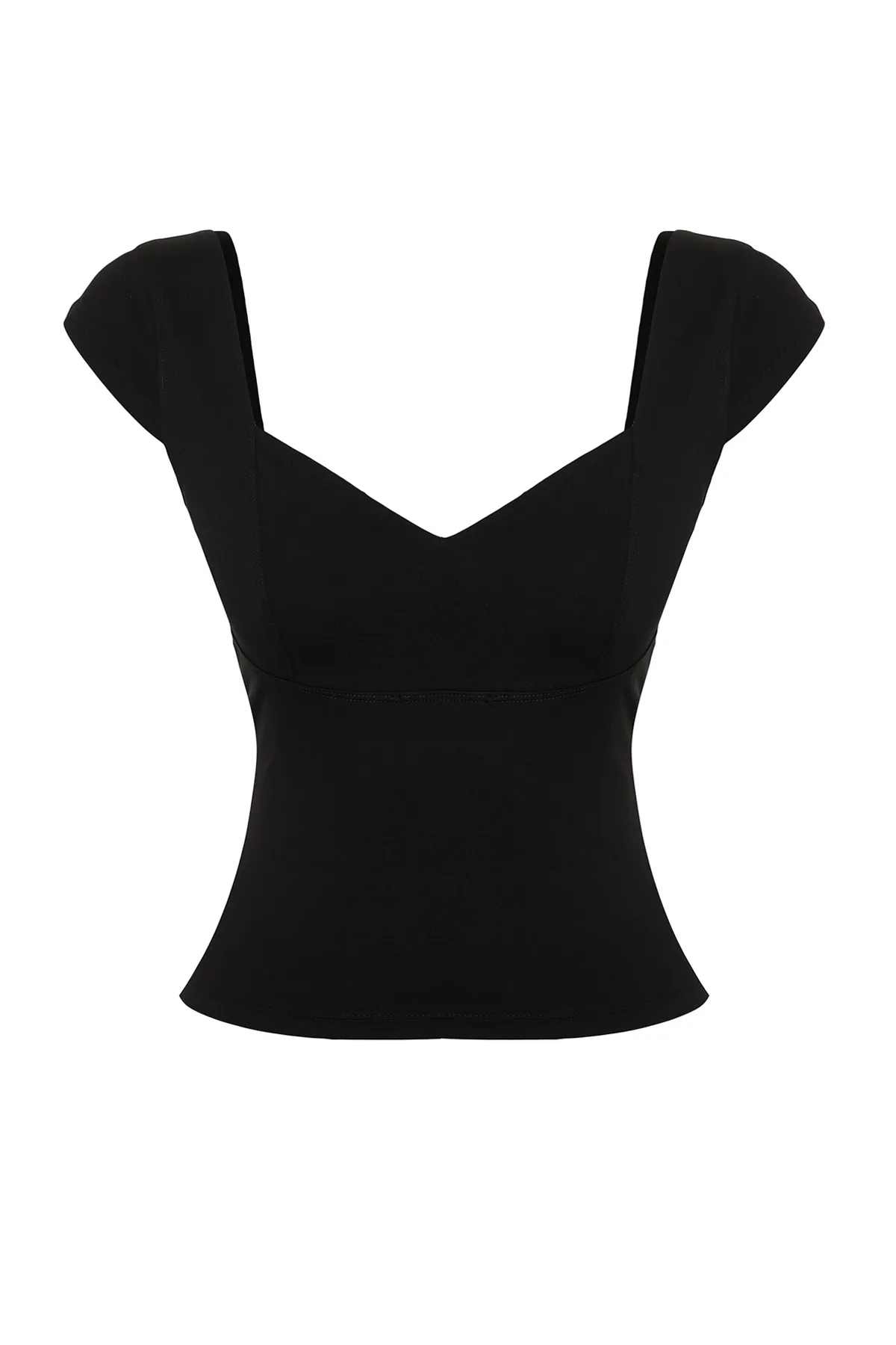 Trendyol Collection  Schwarze, taillierte Strickbluse aus Baumwollstretch mit herzförmigem Ausschnitt TWOSS24BZ00113