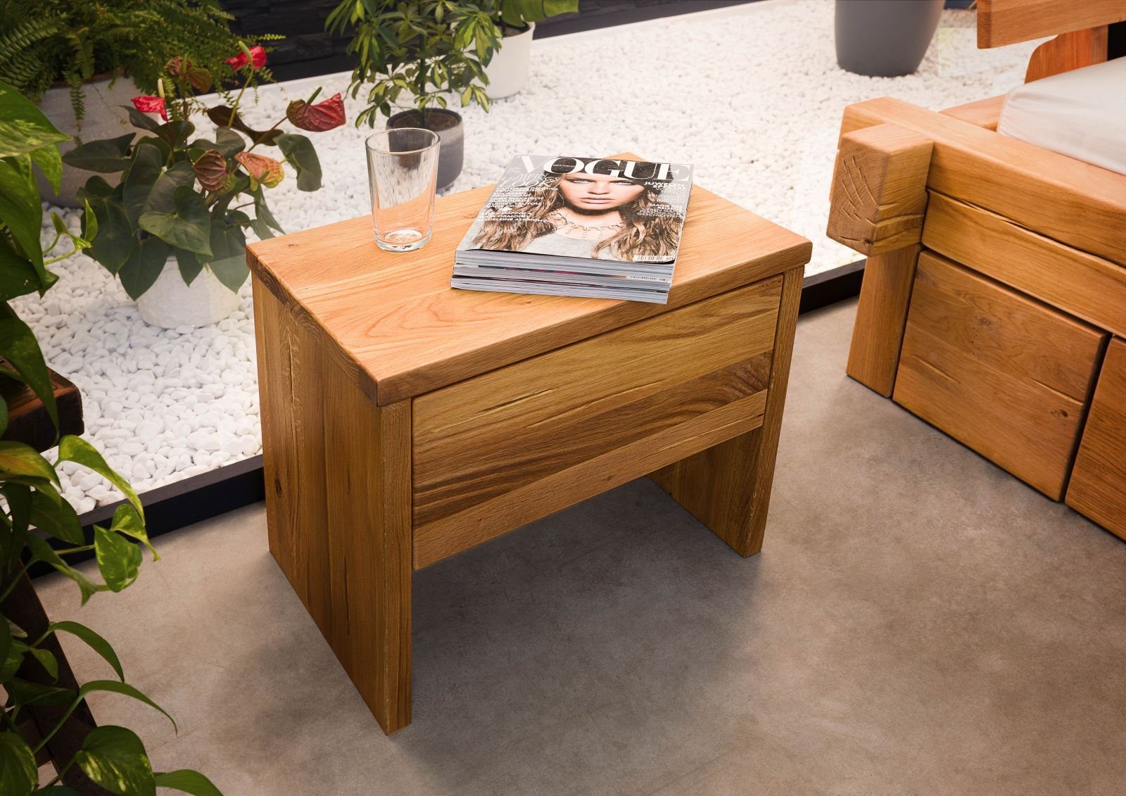 Massivmoebel24 Nachttisch Nachttisch Wildeiche 50x35x40 natur geölt JANGALI #719