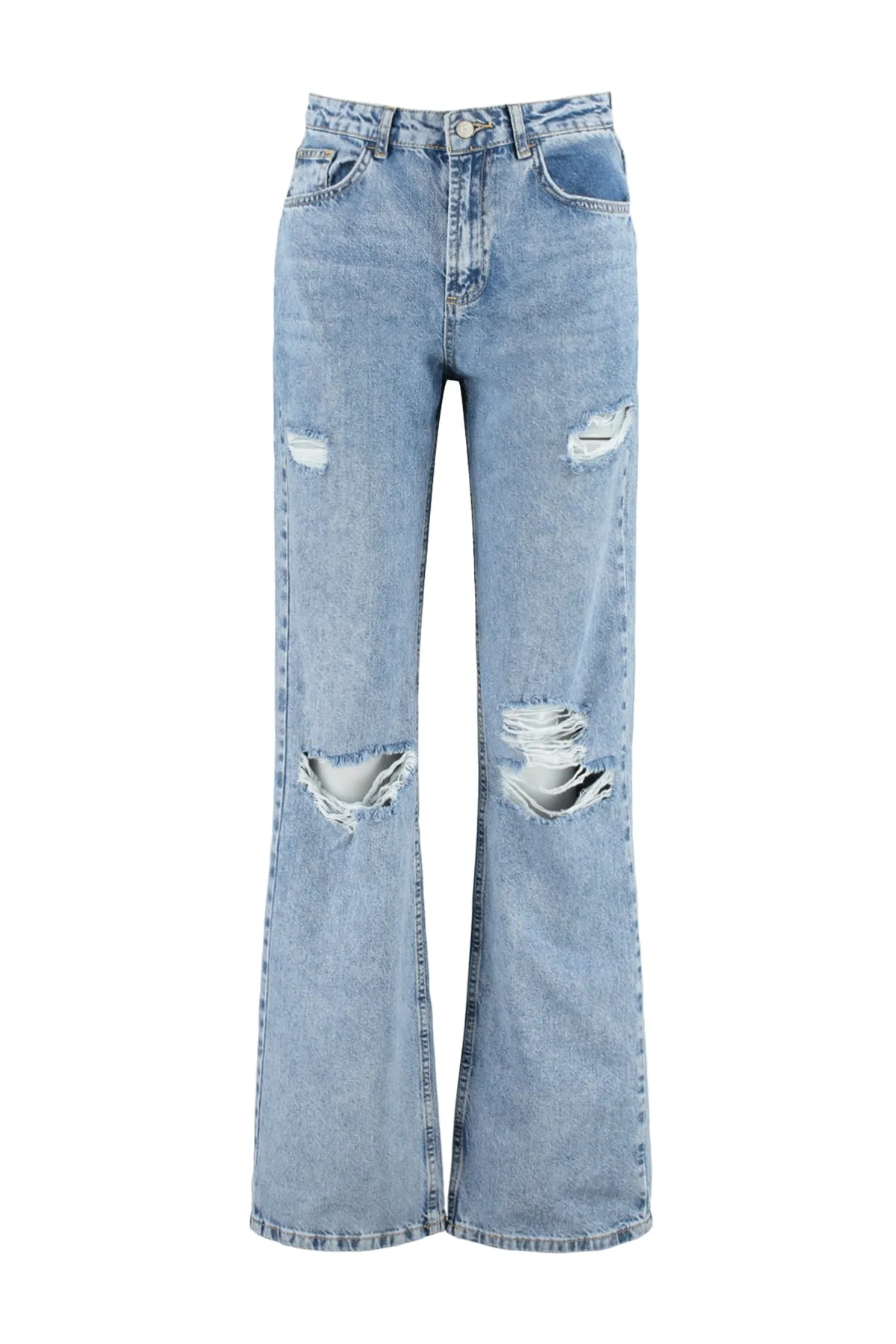 Trendyol Collection  Blaue Palazzo-Jeans mit Schlitzdetail und hoher Taille TWOSS23JE00103