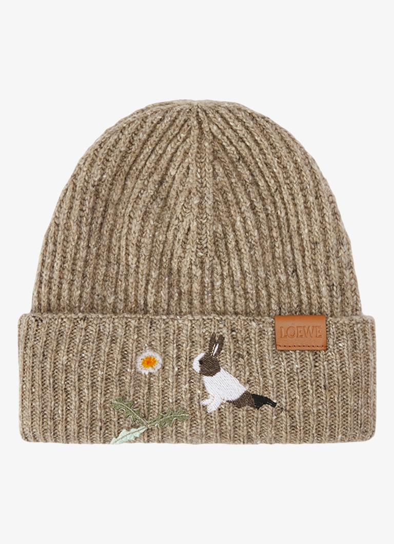 LOEWE  Bunny grofgebreide muts in wolblend met borduring