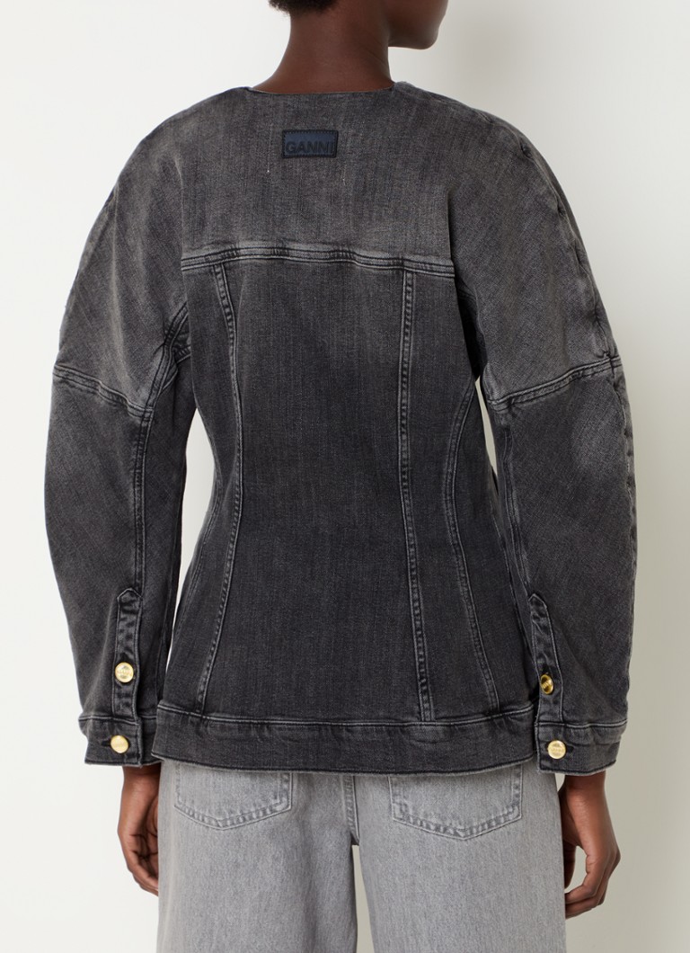 Jachetă Ganni din denim din bumbac organic cu buzunare la piept
