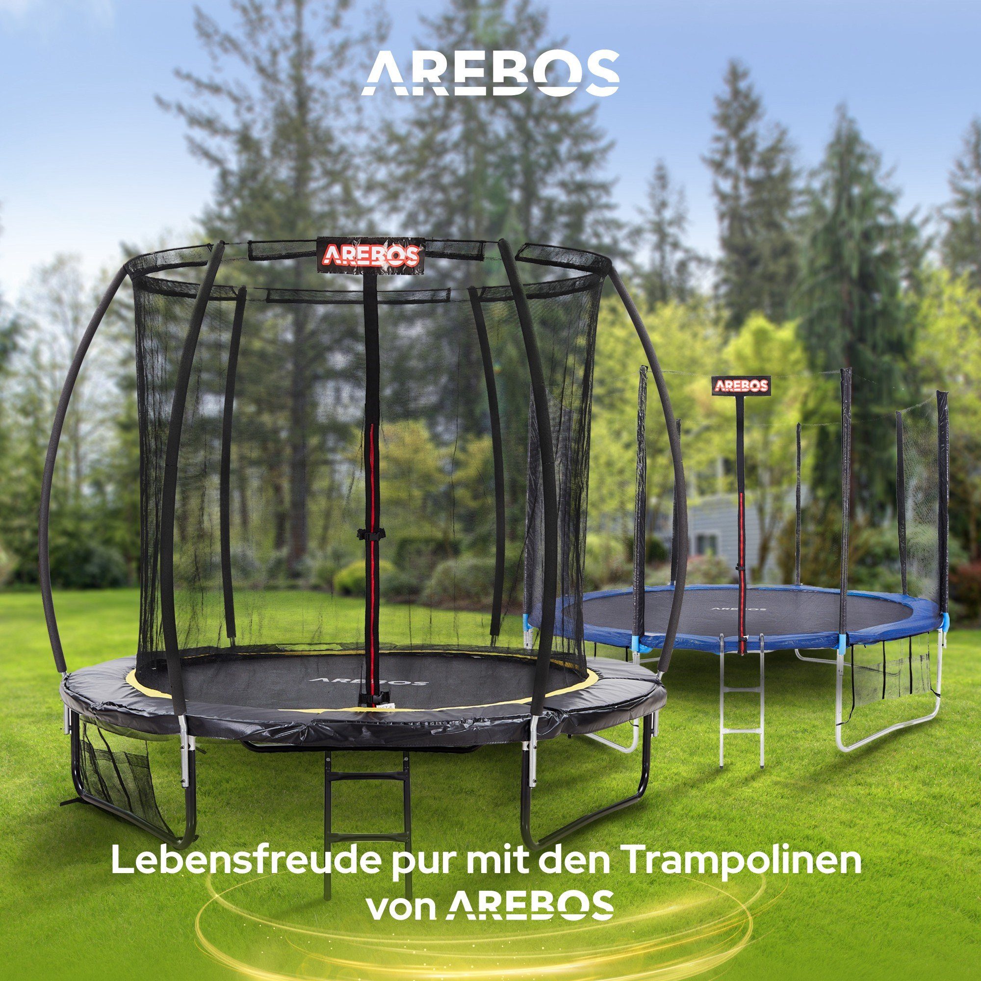 Arebos Gartentrampolin Outdoor Trampolin für Kinder und Erwachsene, Ø 244 cm, (1x Sicherheitsnetz 1x Randabdeckung 1x Leiter), Reißverschluss, Polypropylen (UV-beständig)