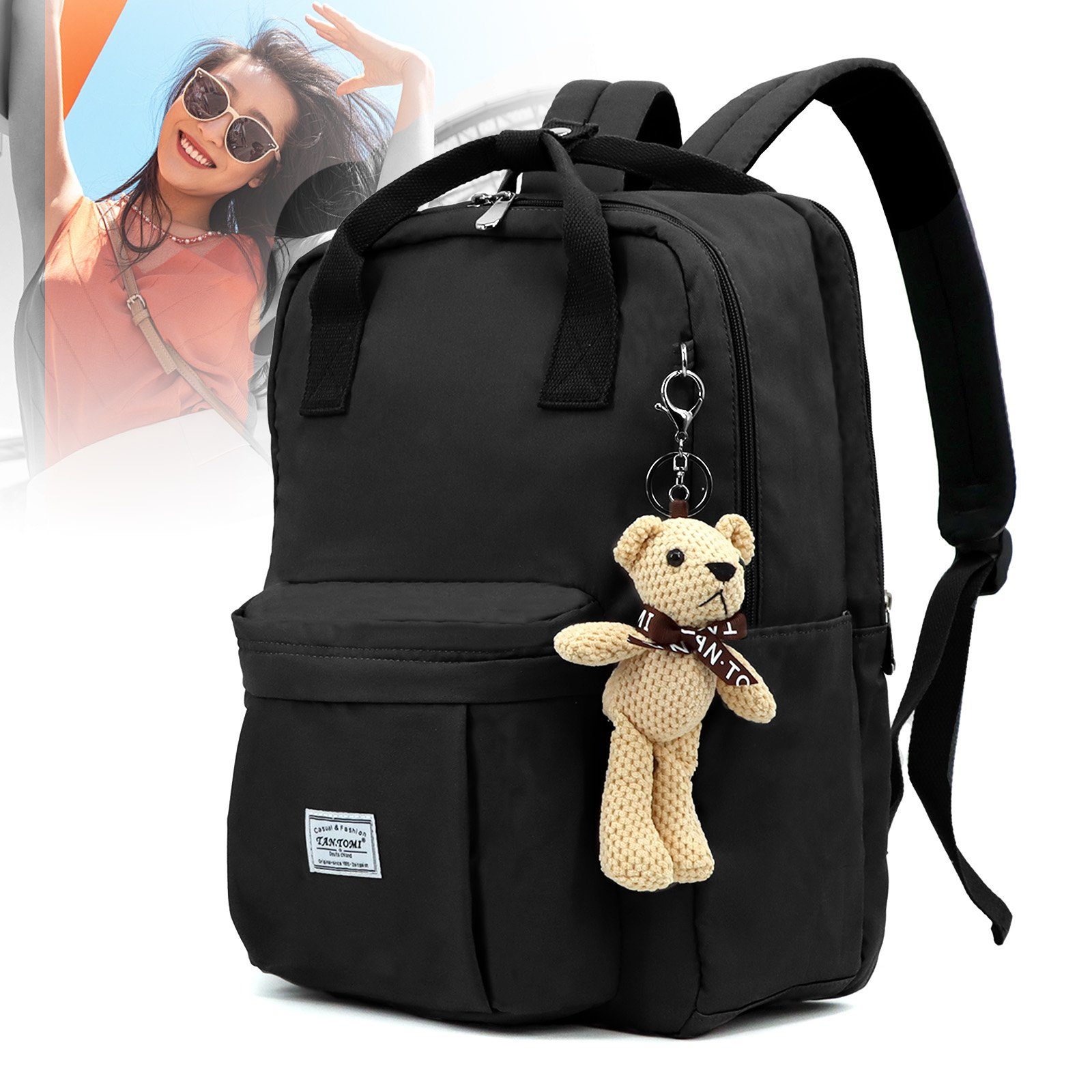 TAN.TOMI Schulrucksack Schulrucksäcke Mädchen Jungen & Kinder Damen Herren, mit laptopfach für 15 Zoll Notebook, wasserdichte Schultasche