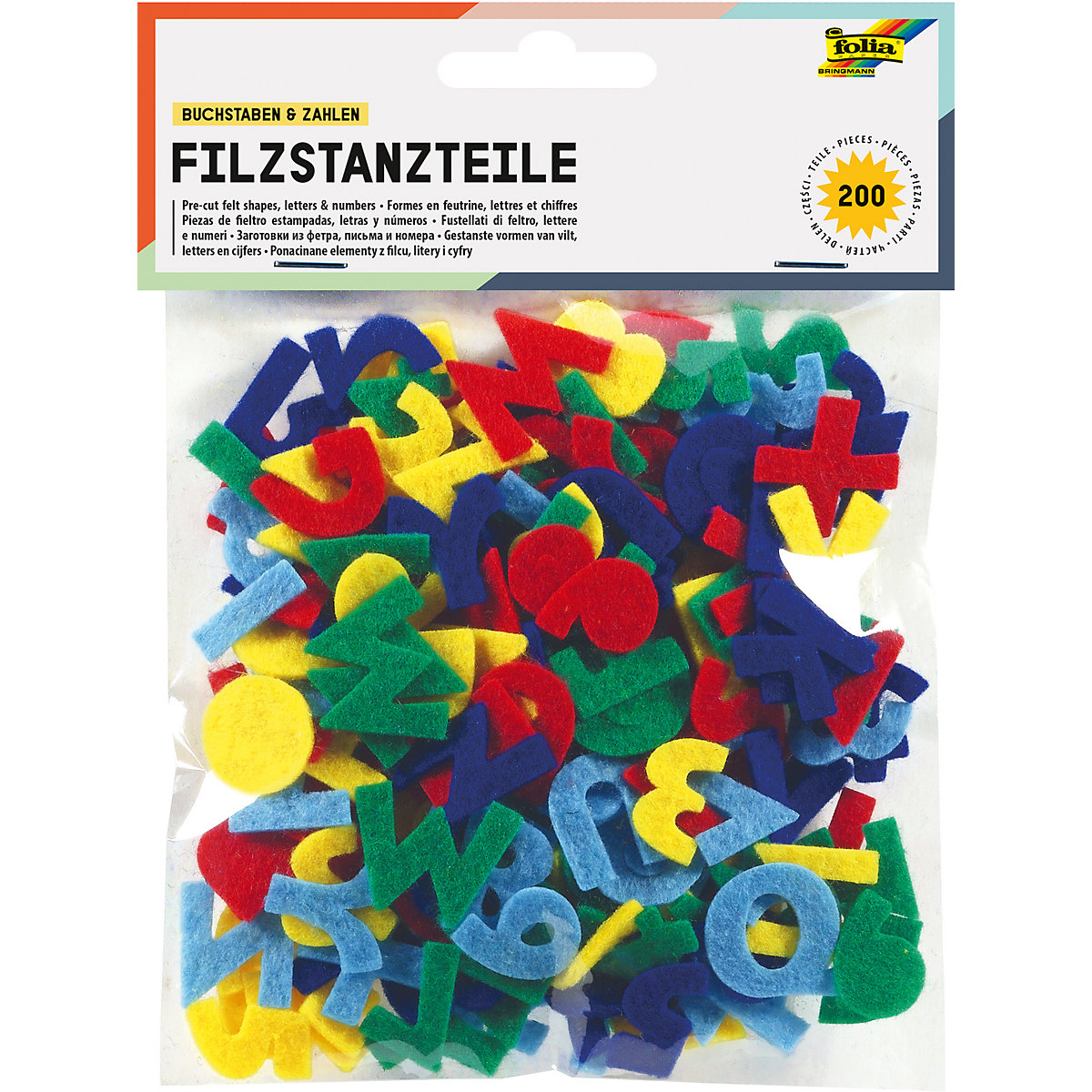 Filz Stanzteile Buchstaben & Zahlen, 200 Stück