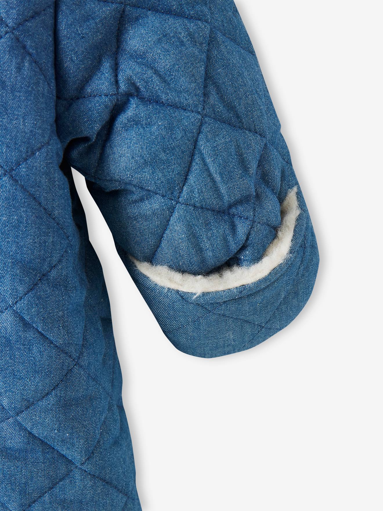 Combipilote en denim chambray bébé ouverture décalée denim stone