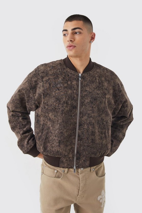 Kastige Bomberjacke mit Acid-Waschung