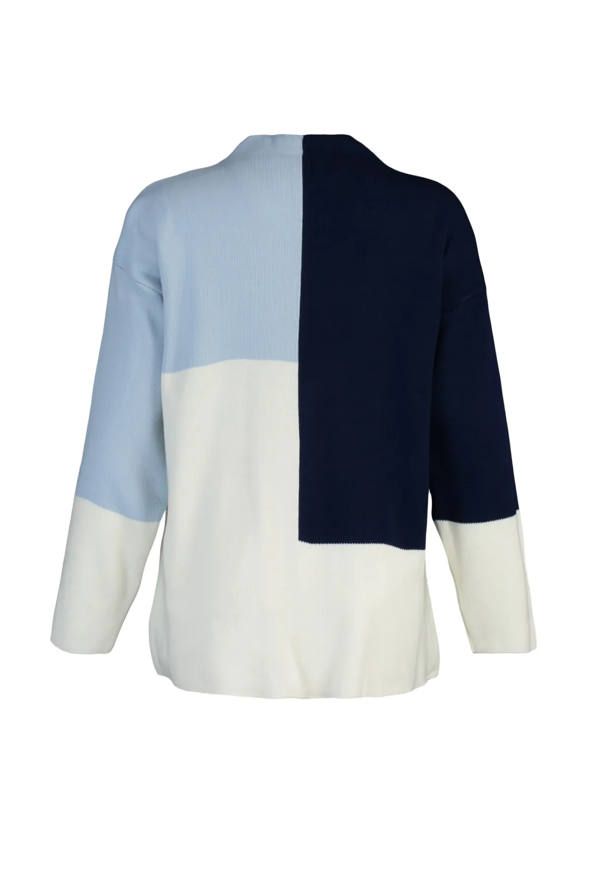 Trendyol Modest  Blauer, farbblockierter Strickpullover mit hohem Kragen TCTAW22AK0054