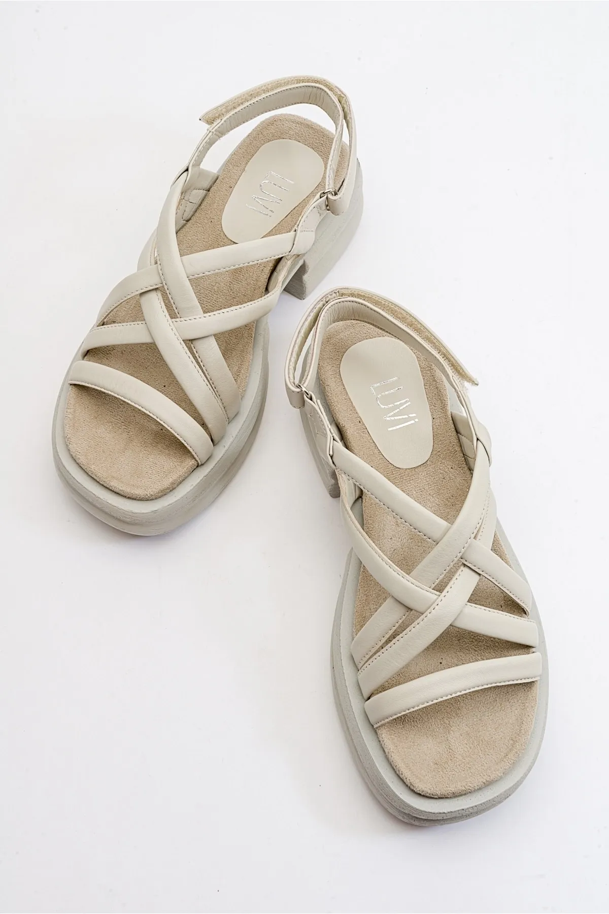 LuviShoes  Senza Beige Skin Echtleder Damensandalen