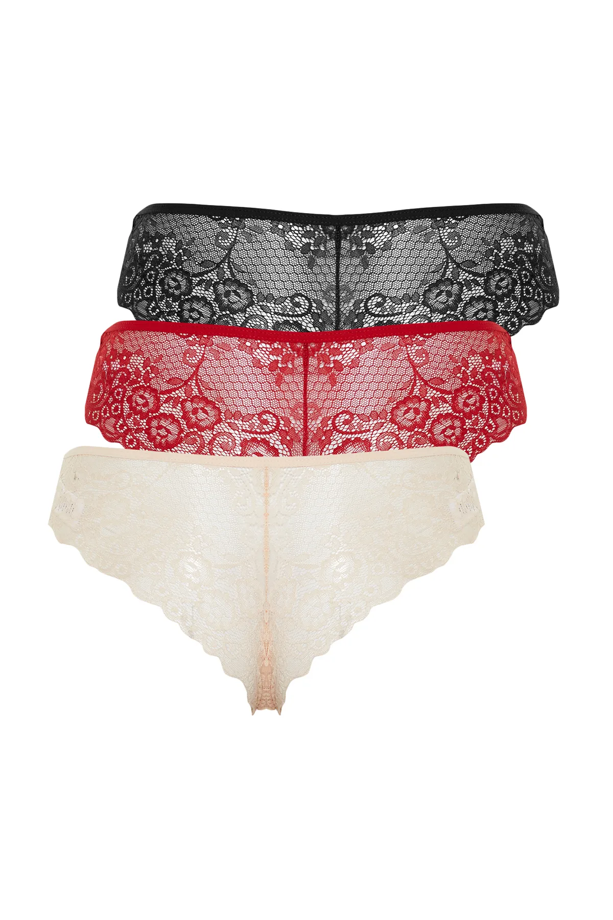 Trendyol Collection  Rot-Mehrfarbig Mehrfarbig 3er-Pack Brazilian-Slips aus Baumwolle mit Spitzendetail THMAW21KU0008
