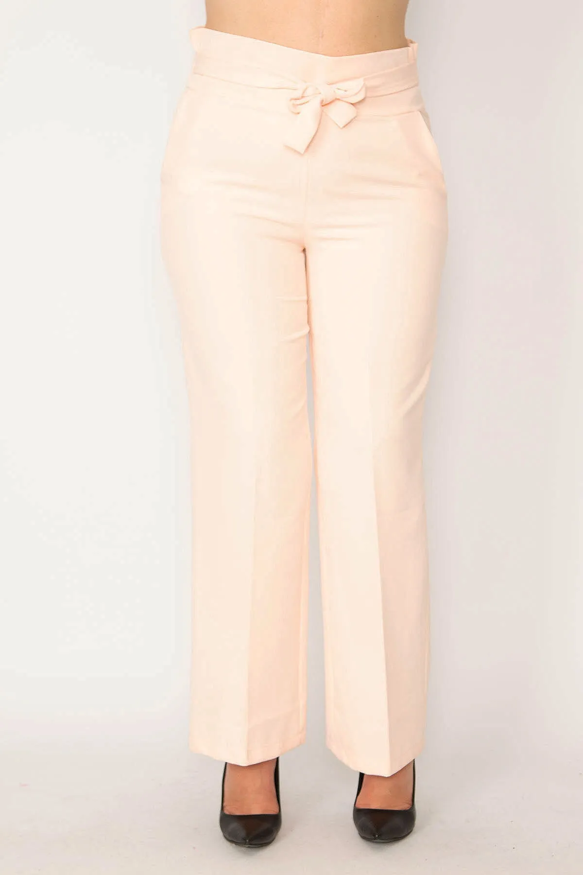 Şans  Damen-Hose in großer Größe, rosa, mit Bindegürtel und seitlichem verstecktem Reißverschluss, 65n33793