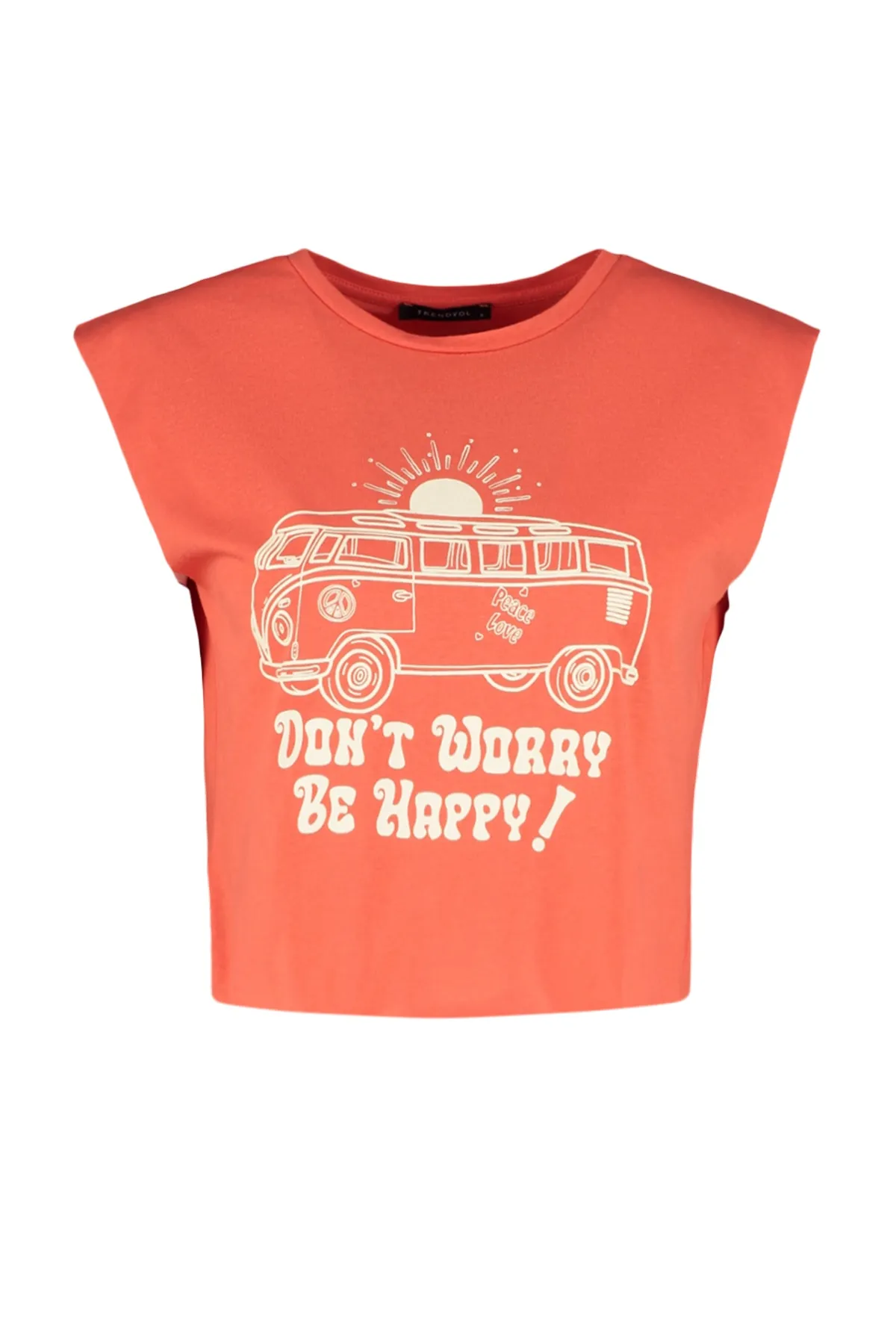 Trendyol Collection  Rotes, bedrucktes, ärmelloses, kurz geschnittenes Strick-T-Shirt aus 100 % Baumwolle mit Rundhalsausschnitt TWOSS23TS00122