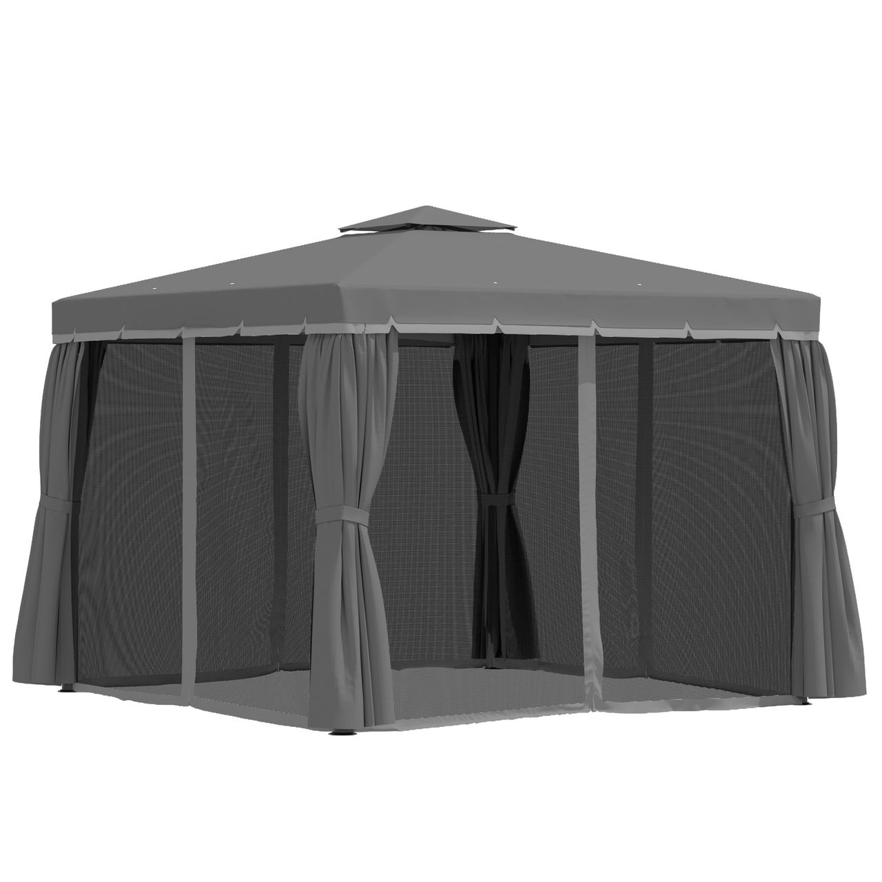 Outsunny Gartenpavillon Pavillon 2,96 x 2,96 mit Doppeldach Moskitonetz Alu