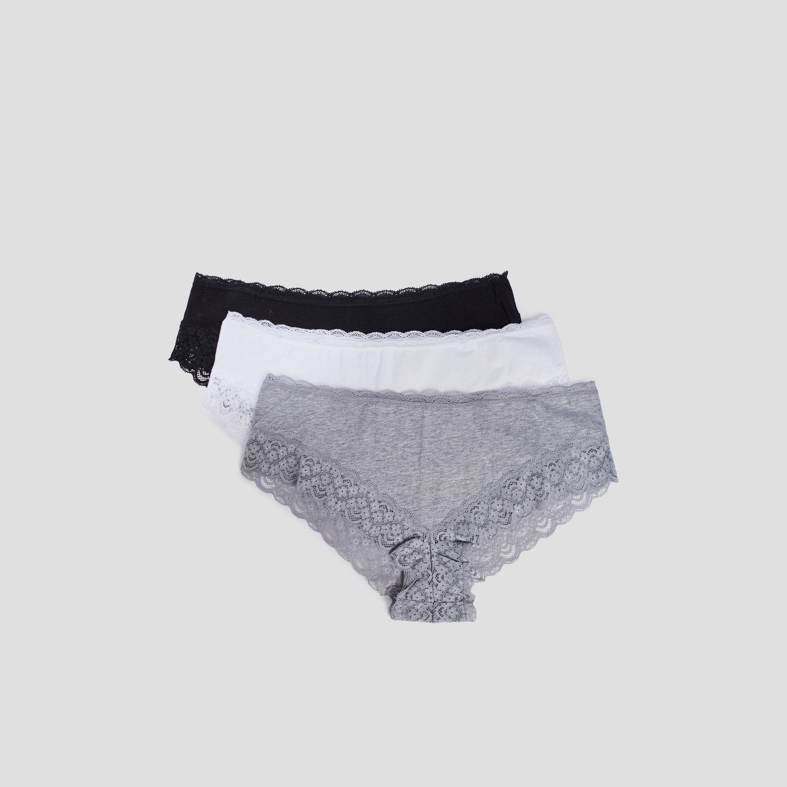 Lot 3 shortys en coton avec dentelle gris femme | La Halle