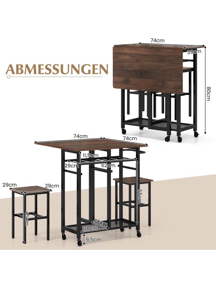 COSTWAY Esstisch Set 3 teilig in Braun günstig kaufen onesize