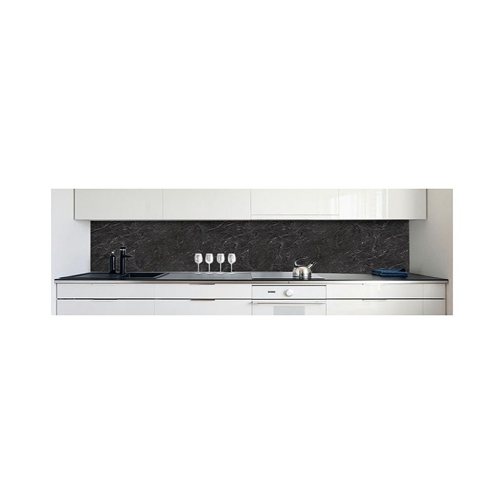 DRUCK-EXPERT Küchenrückwand Küchenrückwand Schiefer Schwarz Premium Hart-PVC 0,4 mm selbstklebend