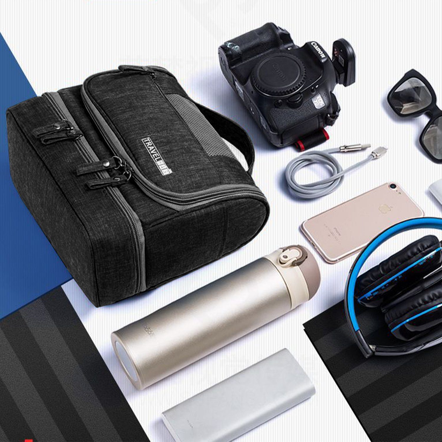 Vicbuy Kosmetiktasche Kosmetikbeutel mit Tragegriff, Kulturbeutel (Doppelschichtige Waschtasche, Reise Organizer, Toilettenartikel Aufbewahrungstasche, Kosmetiktasche, Waschbeutel mit Wasserdichte Schicht)