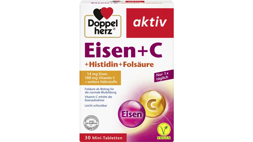 Doppelherz Eisen + C + Histidin + Folsäure 30 Mini-Tabletten