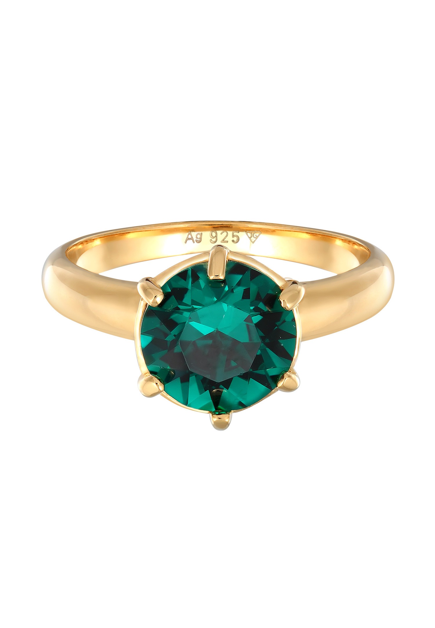 Eleganter Damen-Solitärring von Elli mit grünem Kristall aus 925er Sterlingsilber, vergoldet