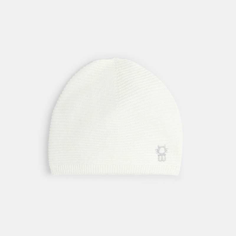 Bonnet maille côtelée blanc naissance