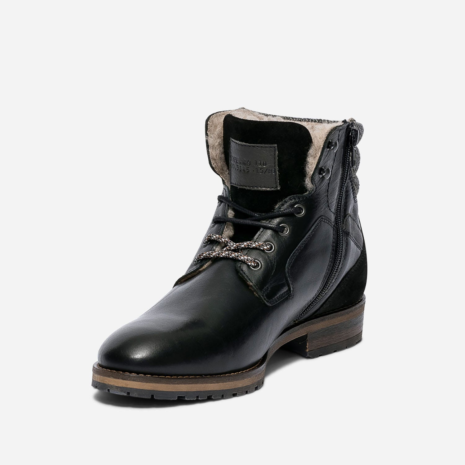 Boots à lacet noir en cuir fourré