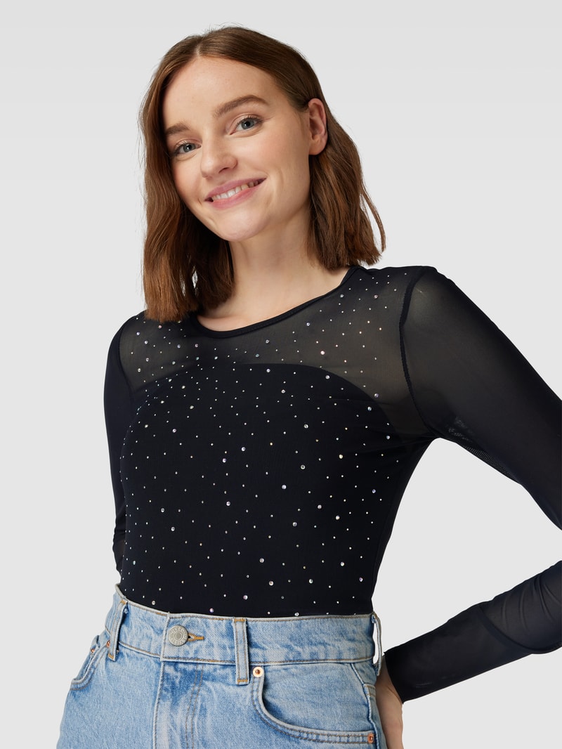 Longsleeve mit Strasssteinbesatz Modell 'ELSA' in black