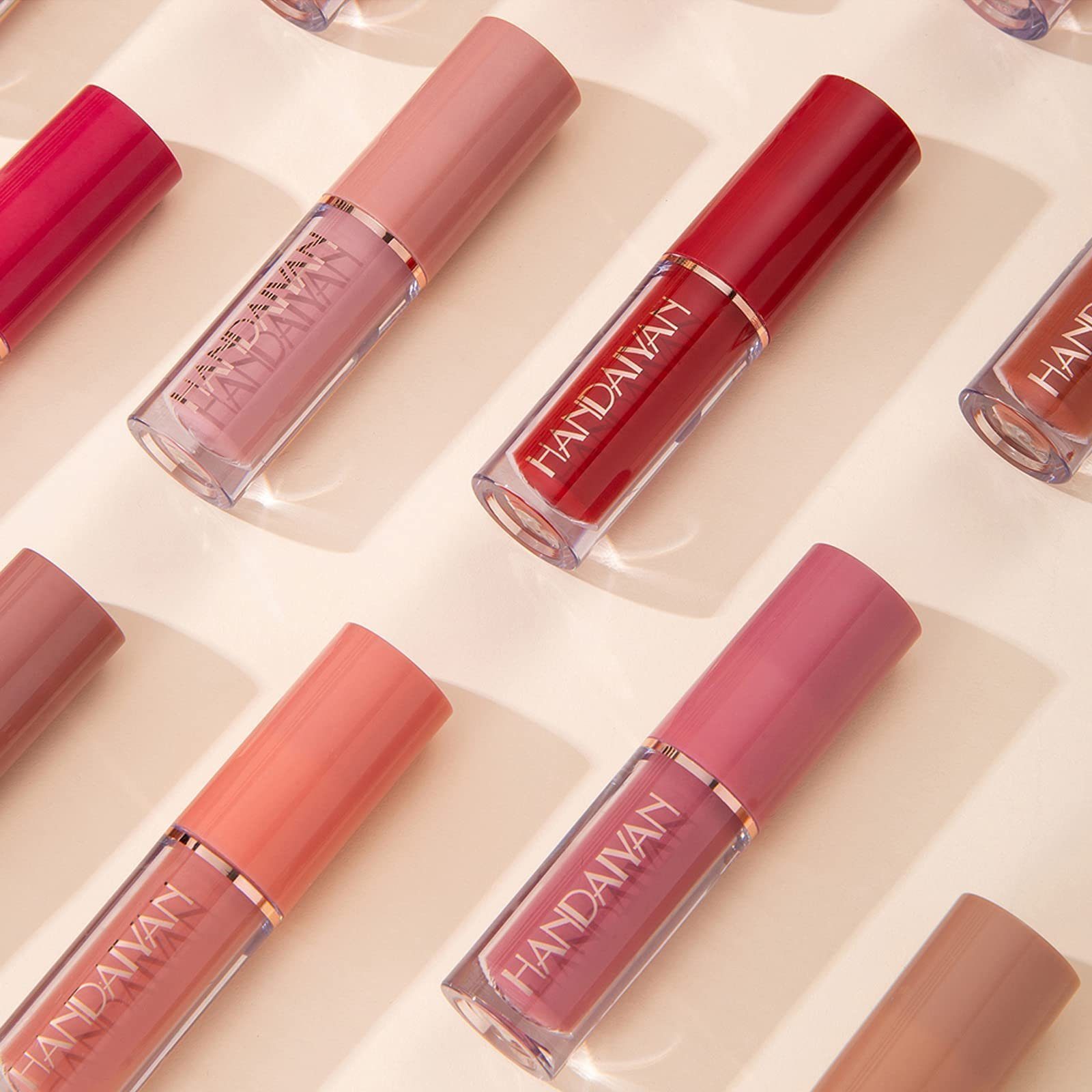 Haiaveng Lippenstift-Set 12 Farben Matt Ink Lippenstift Set,Matt Nudetöne Rose Pink, 12-tlg., Hoher Erfassungsgrad