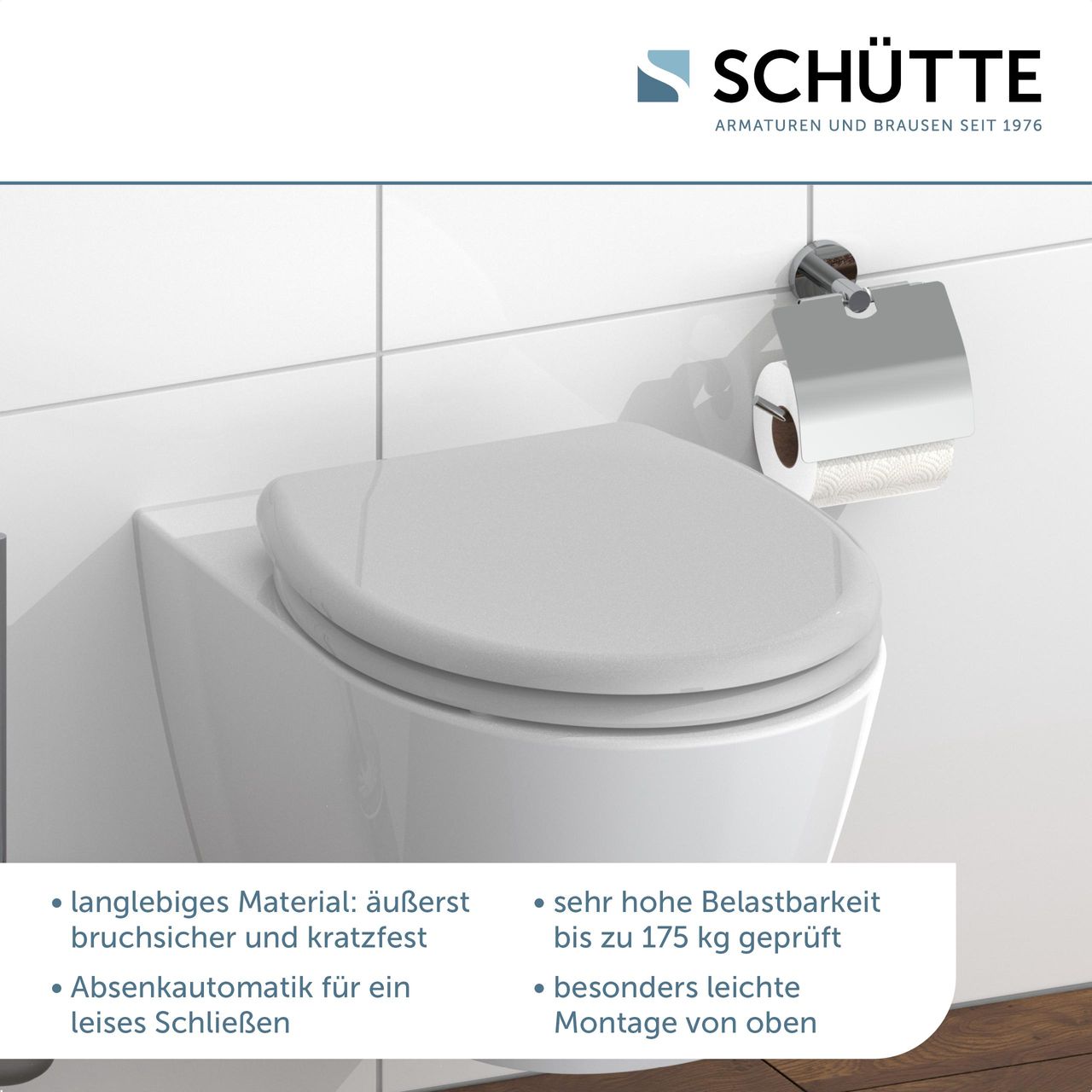 Schütte Duroplast WC Sitz GREY mit Absenkautomatik und Schnellverschluss
