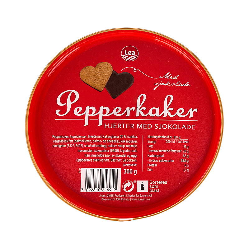Lea Pepperkakehjerter m/sjokolde 300 g