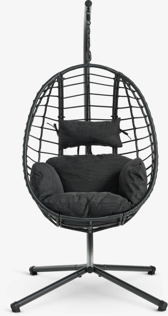 Cadeira suspensa BORK BORK, 96 cm de largura x 192 cm de altura x 124 cm de profundidade, preta.