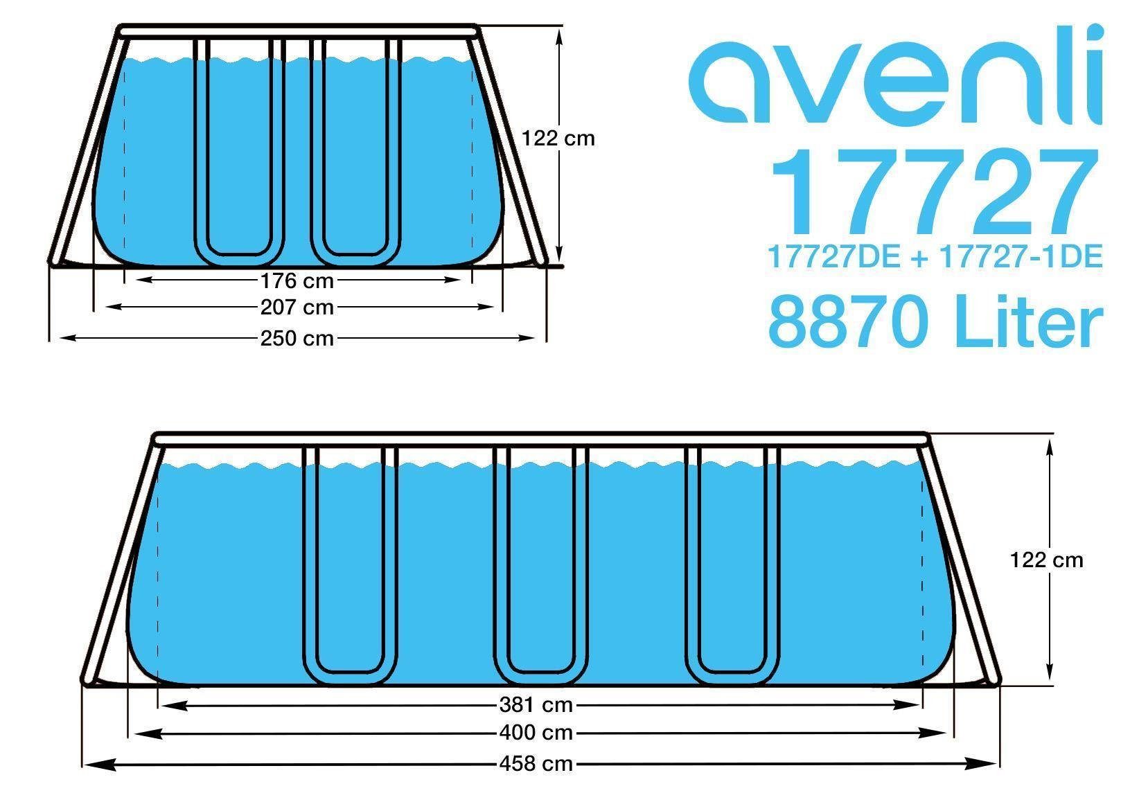 Avenli Framepool Frame Rectangular Pool Set 400 x 207 x 122 cm, rechteckiger Stahlrahme (Stahlrahmenpool Komplettset mit Sandfilteranlage)