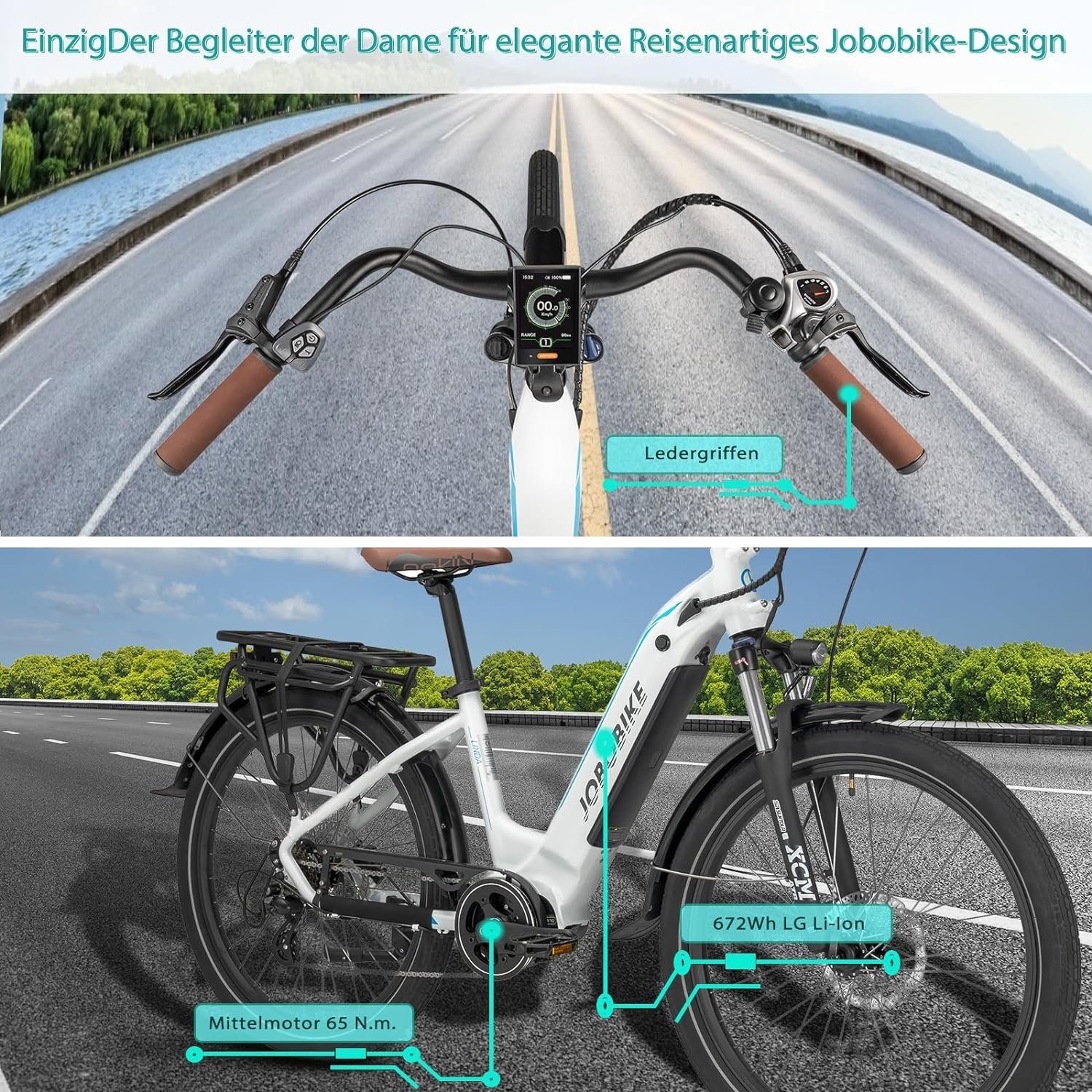 JOBOBIKE E-Bike 26'' E-Bike Elektrofahrrad E-Cityrad Damen Herren, 7 Gang Acera RD-M360 Schaltwerk, Kettenschaltung, Mittelmotor, (mit Aufprallschutz, Aluminium-Rahmen, Shimano Kettenschaltung), mit Schnellverschlusssystem, schnelle Sitzverstellung