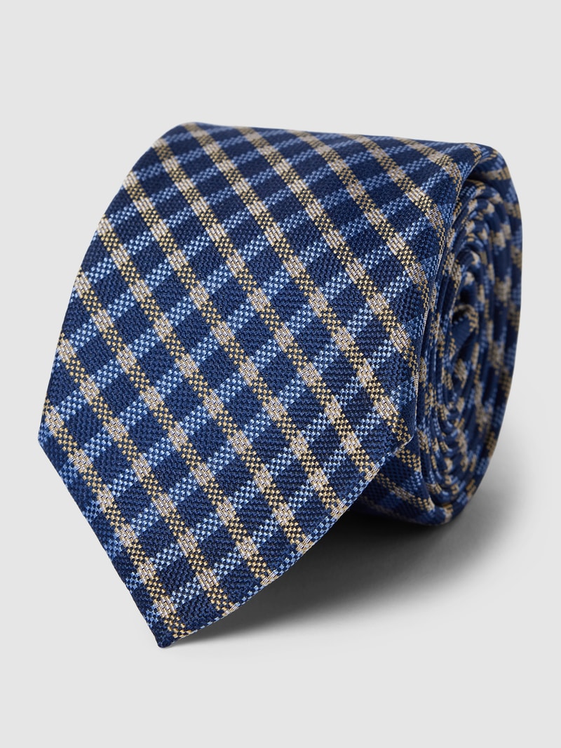 Seidenkrawatte mit Allover-Muster Modell 'WOVEN GINGHAM' in marineblau
