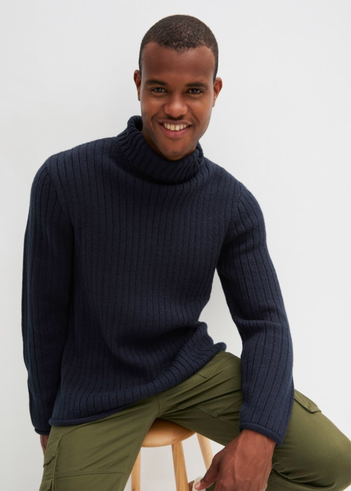 Rollkragenpullover in Rippstrick