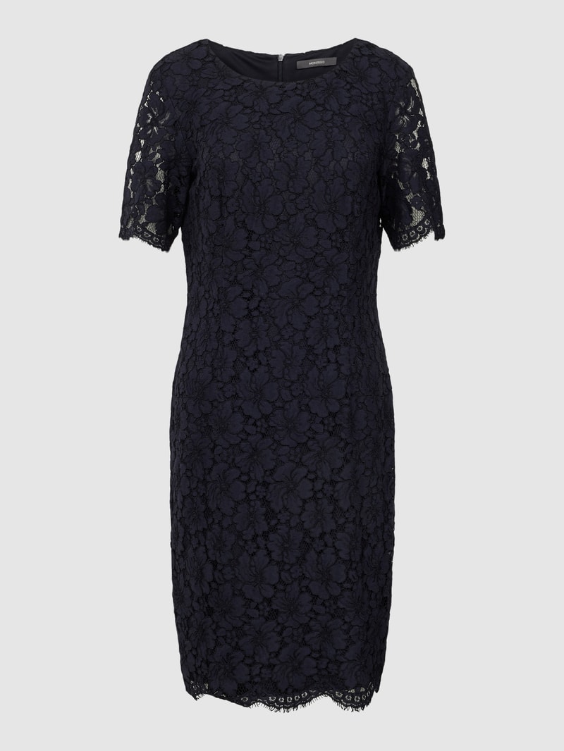 Cocktailkleid aus Spitze mit floralem Allover-Muster in marineblau