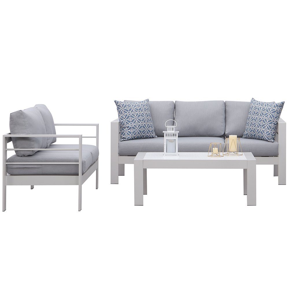 MeXo Loungeset 5-Sitzer Aluminium Gartenmöbel Set, (Terrassemöbel Set, 4-tlg., mit Sofa, Tisch), Lounge-Set Garten Balkon Terrasse für 5 Personen
