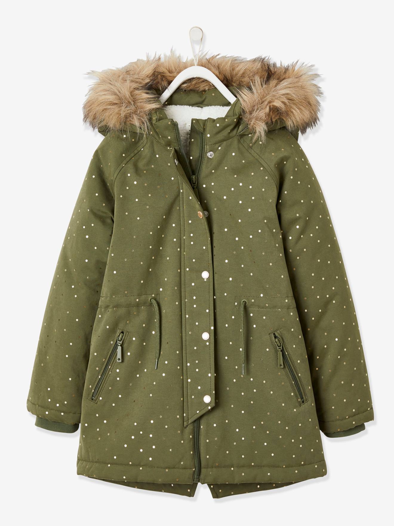 Parka à capuche à pois irisés fille vert clair