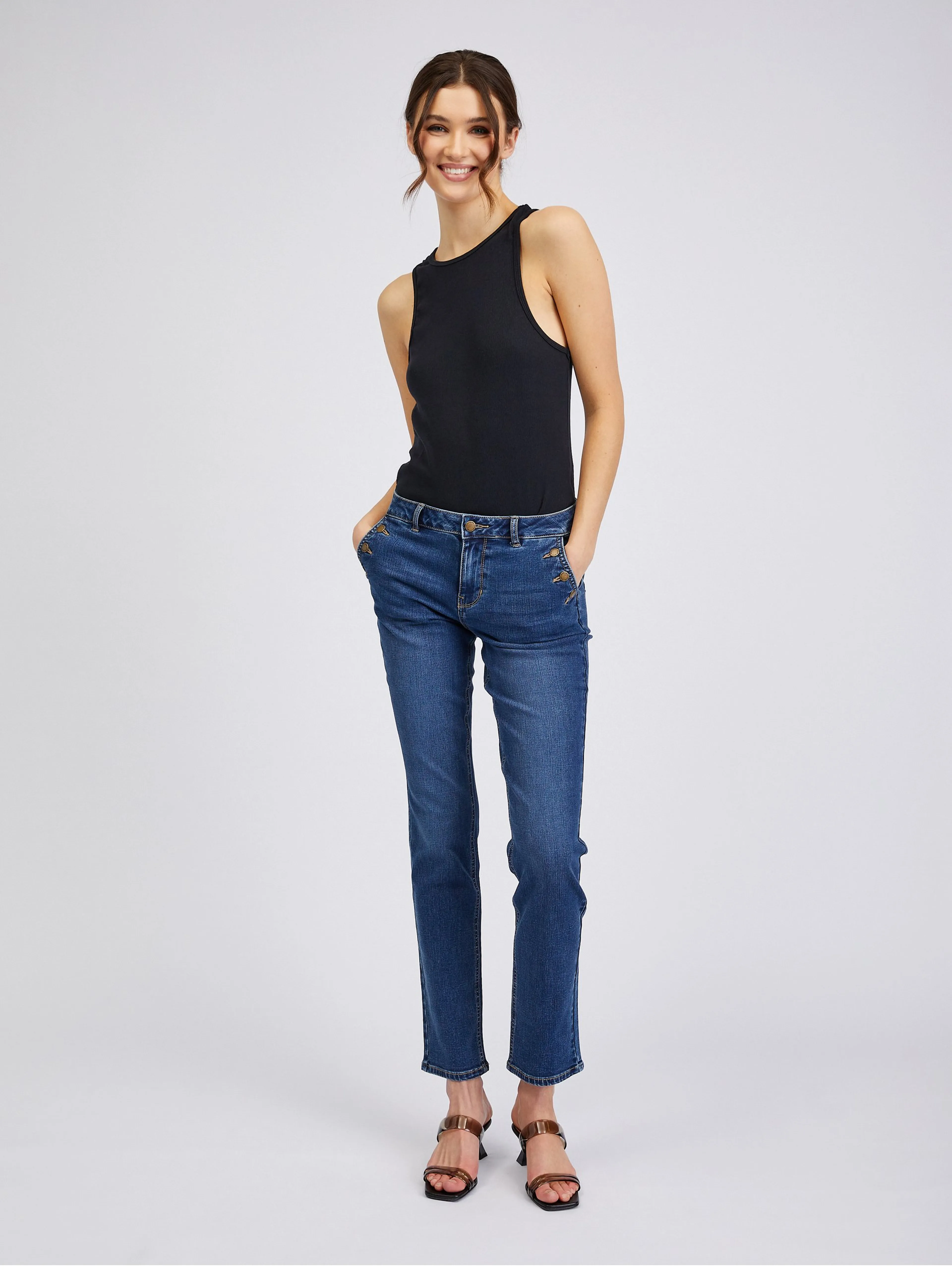 Dunkelblaue Damenjeans in gerader Passform ORSAY