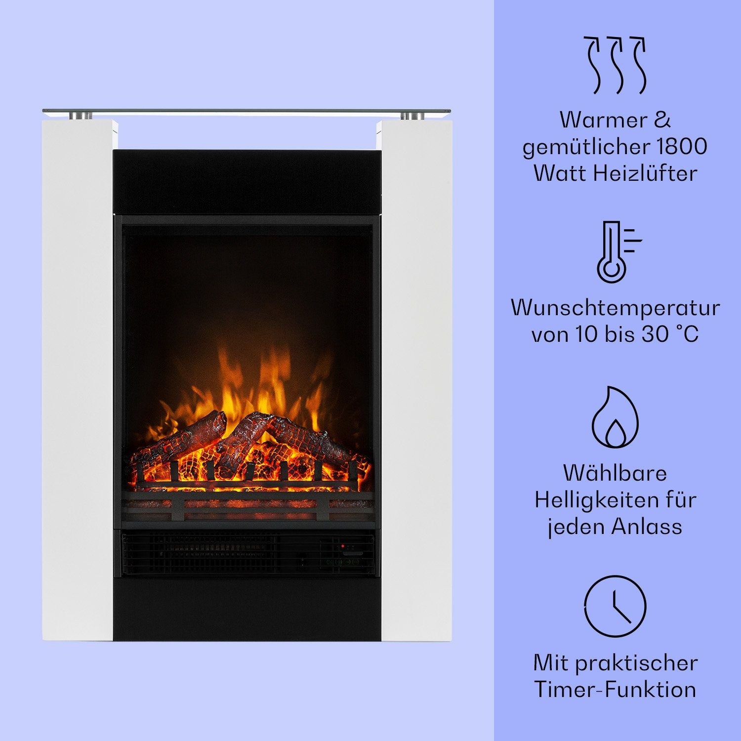 Klarstein Elektrokamin Studio 5, elektrischer Kamin mit Heizfunktion Heizlüfter elektrischer Kaminofen