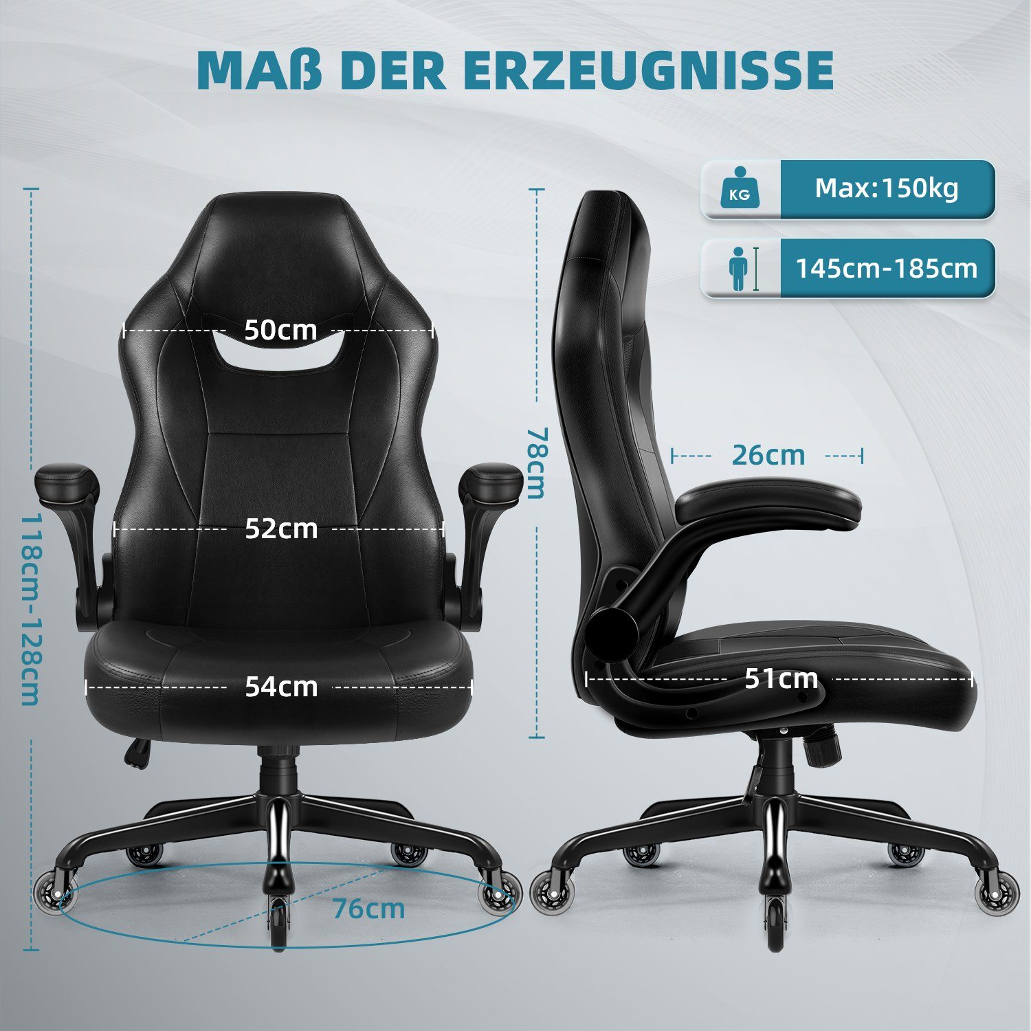 Aiidoits Gaming-Stuhl Bürostuhl, Gaming Stuhl, Chefsessel Gaming Sessel Computerstuhl (Packung), 90° klappbare Armlehne