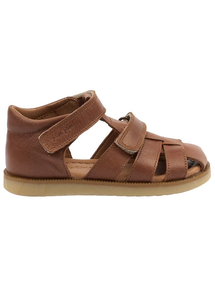 POM POM Leder-Halbsandalen in Hellbraun günstig kaufen