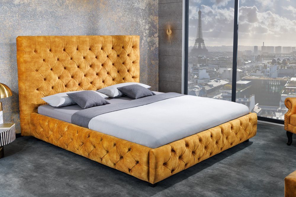 riess-ambiente Polsterbett PARIS 160x200cm senfgelb (Einzelartikel, 1-tlg), Schlafzimmer · Samt · Holz · Queensize · Chesterfield Design