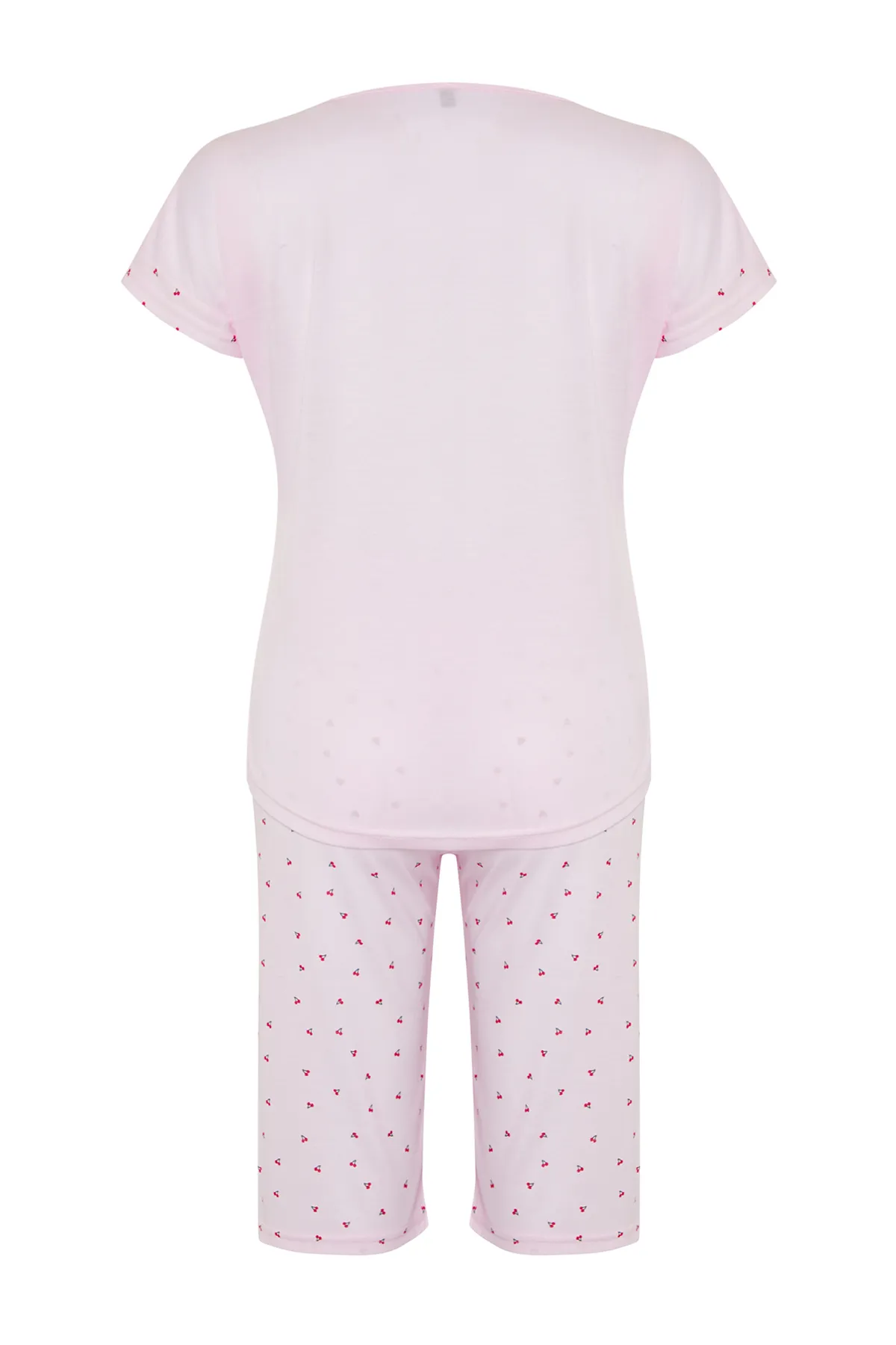 Trendyol Collection  Capri-Strick-Pyjama-Set mit Kirschmuster und Slogan-Aufdruck THMSS24PT00368