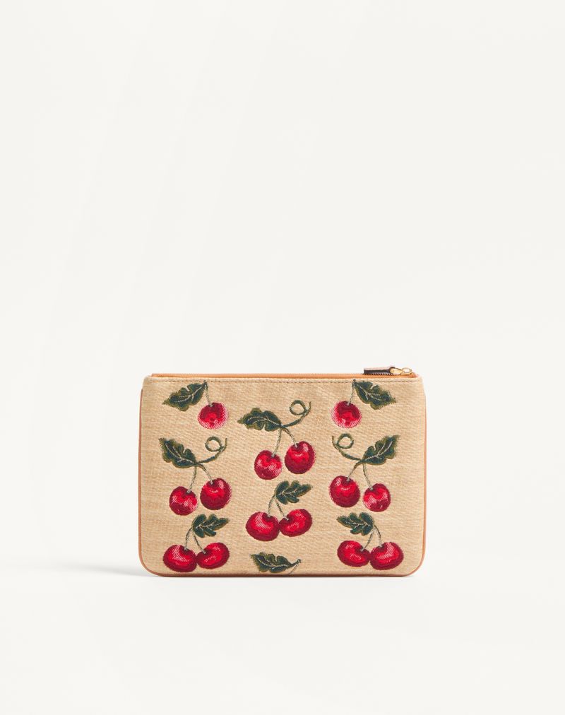VLogo Signature Raffia Jacquard Clutch med Kirsebærmotiv