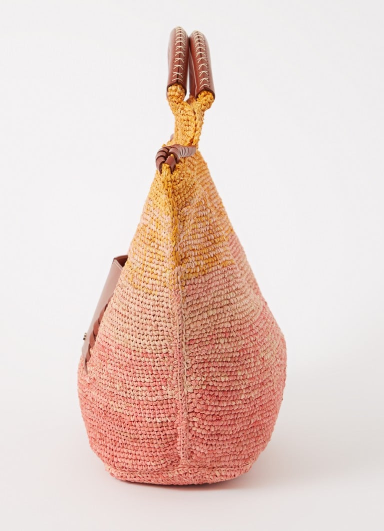 ba&sh  Ara shopper van raffia met kalfsleren details