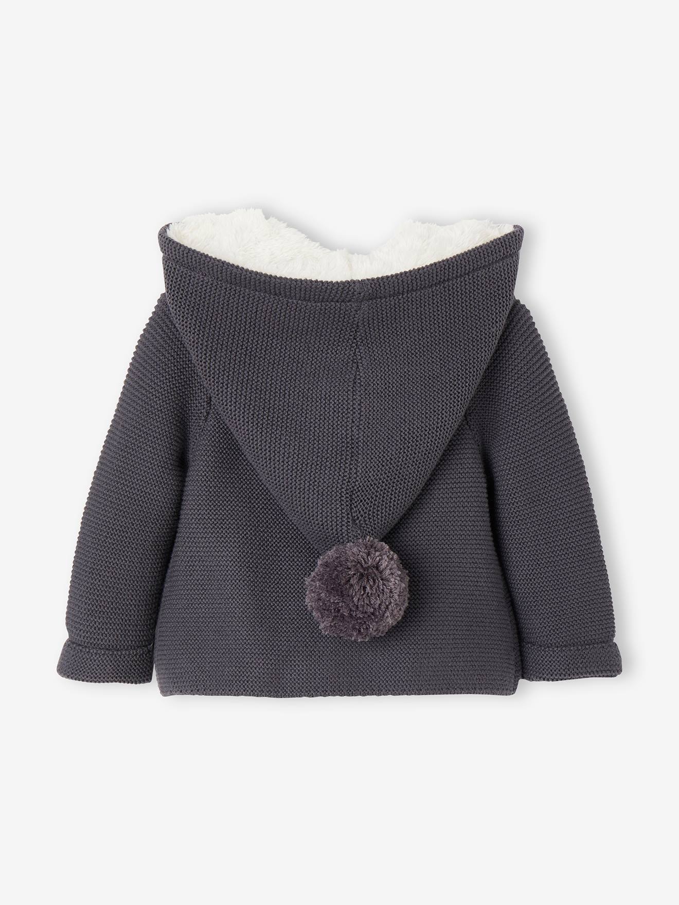 Vertbaudet Baby Strickjacke, gefütterte Kapuze - grau meliert