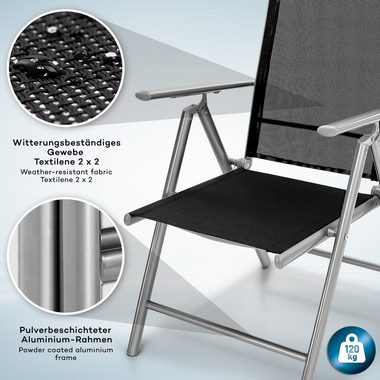 tillvex Gartenstuhl Hochlehner klappbar aus Aluminium Gartenstühle Alu mit Armlehnen (Klappstuhl verstellbar & wetterfest), Lehne 7-Fach verstellbar Balkon Garten Terrasse