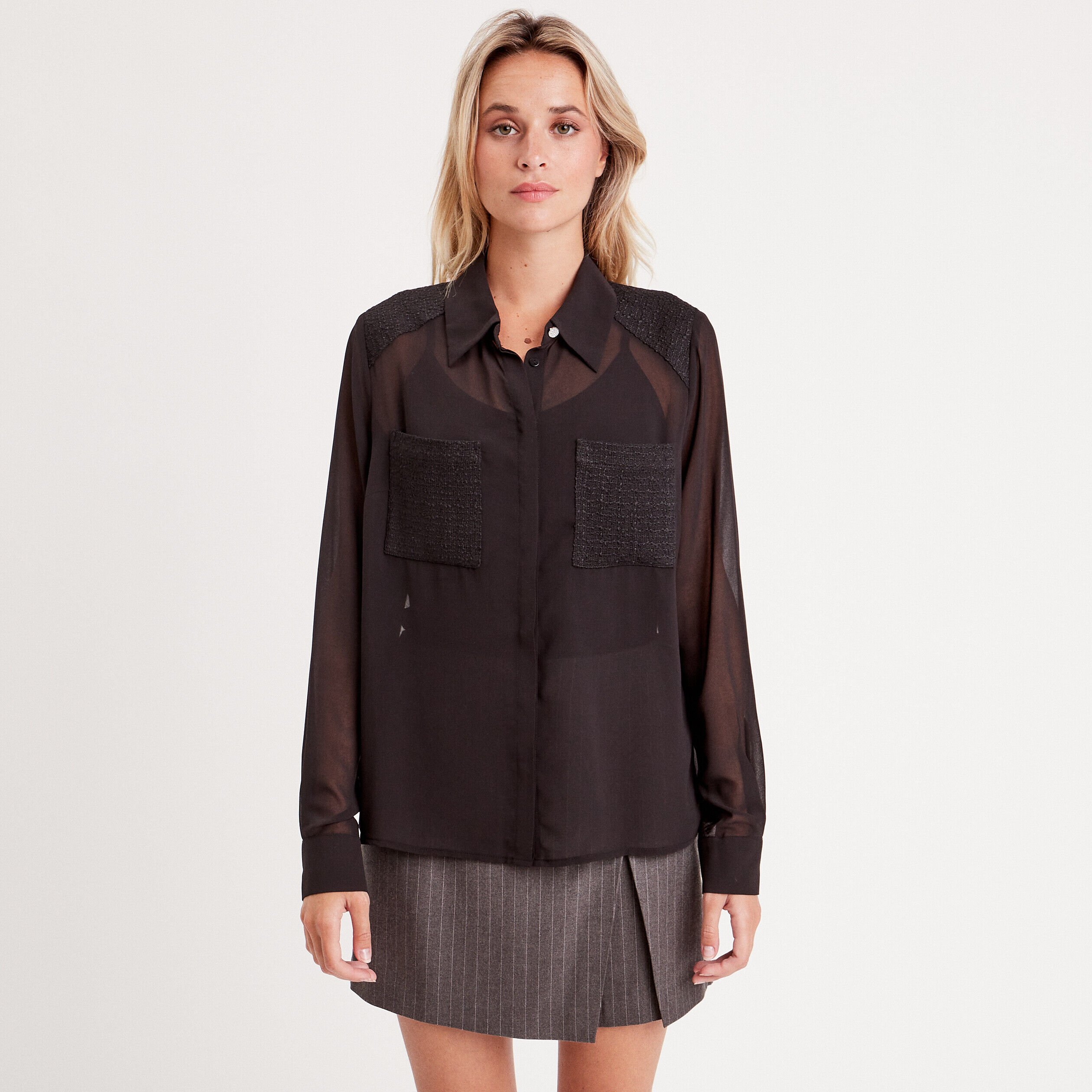Chemise manches longues noir femme | Cache Cache