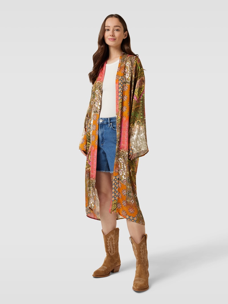 Kimono aus Viskose mit Allover-Muster Modell 'Paisley' in khaki